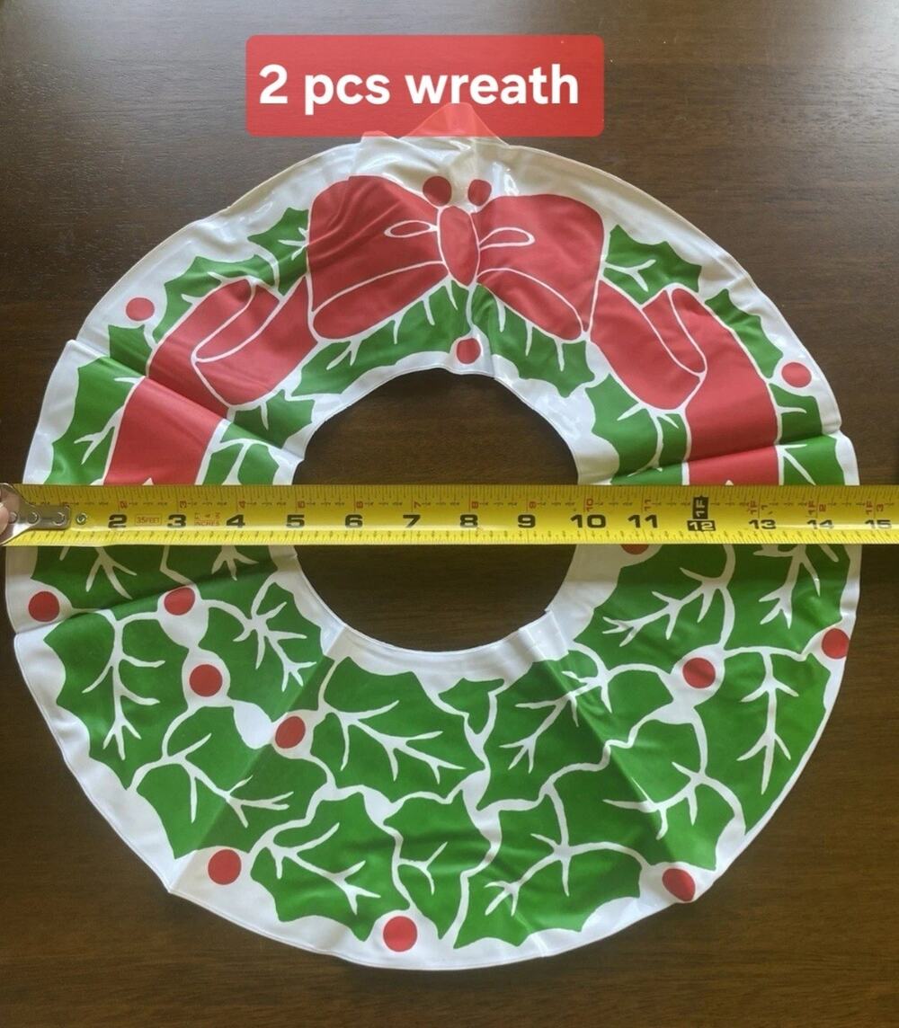 2 Pc Vintage Inflatable Christmas Wreath / Blow Up Christmas Ornaments